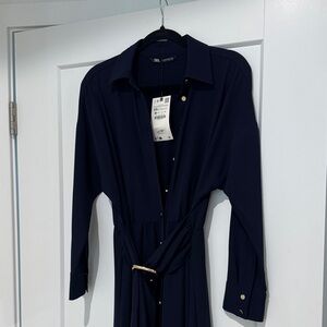 Zara Dark Blue Belted Shirt Dress